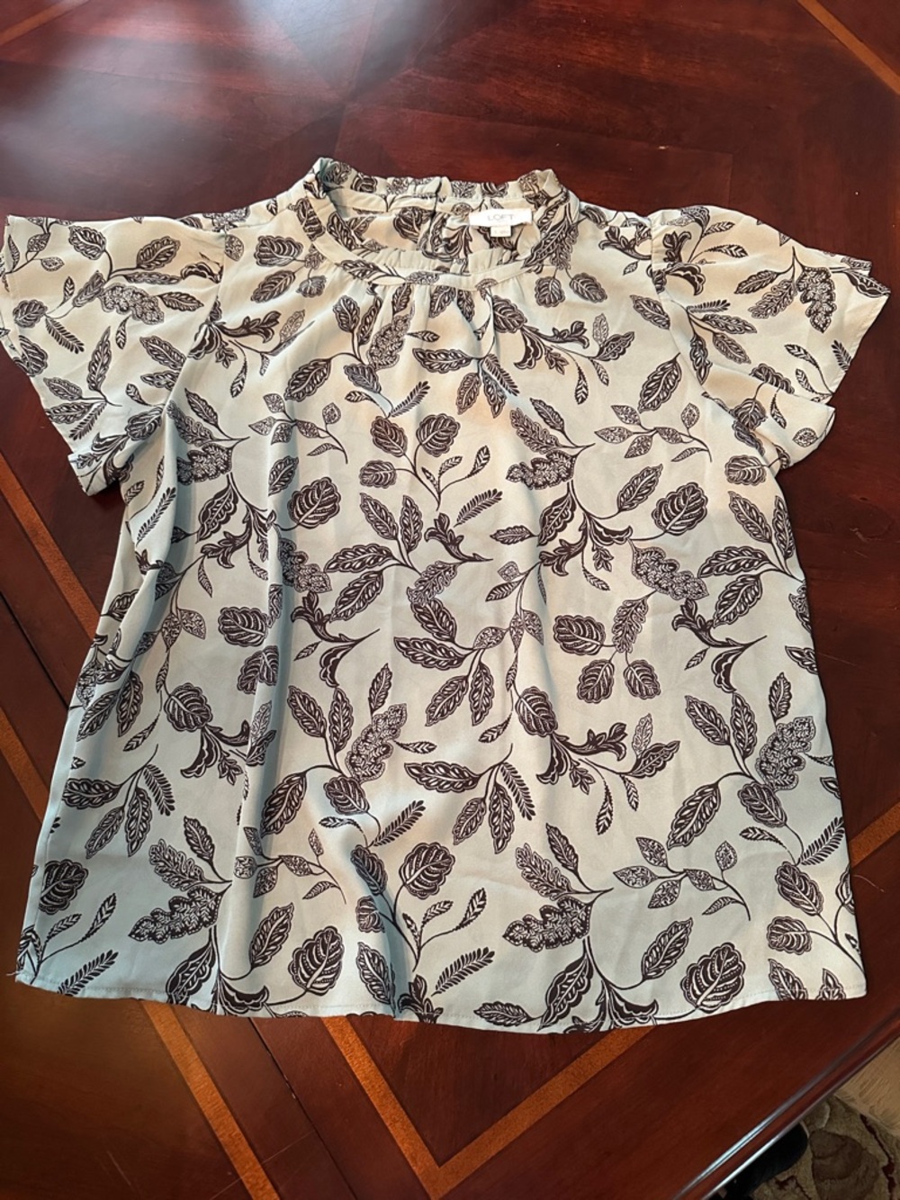 LOFT Light Blue Leaf Print Blouse